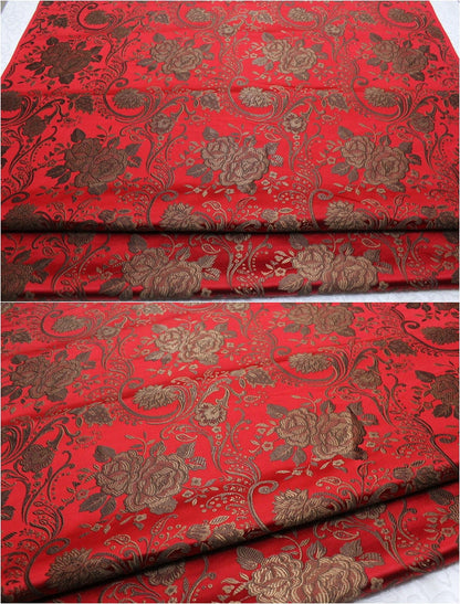 Tissu brocart de soie à motif pivoine : 75 cm de large, idéal pour les mariages
