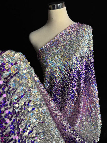 Ombre Purple Sequin Knit Fabric: Gradient Glitter, High-End Evening Wear