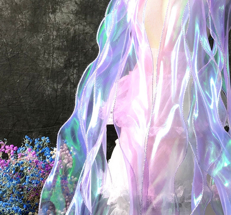 Mermaid Water Ripple Organza Ruffle: 7cm Wide Iridescent Lace Fabric