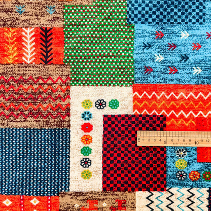 1960s Cotton Fabric: Colorful Patchwork Print, Sewing & Upholstery