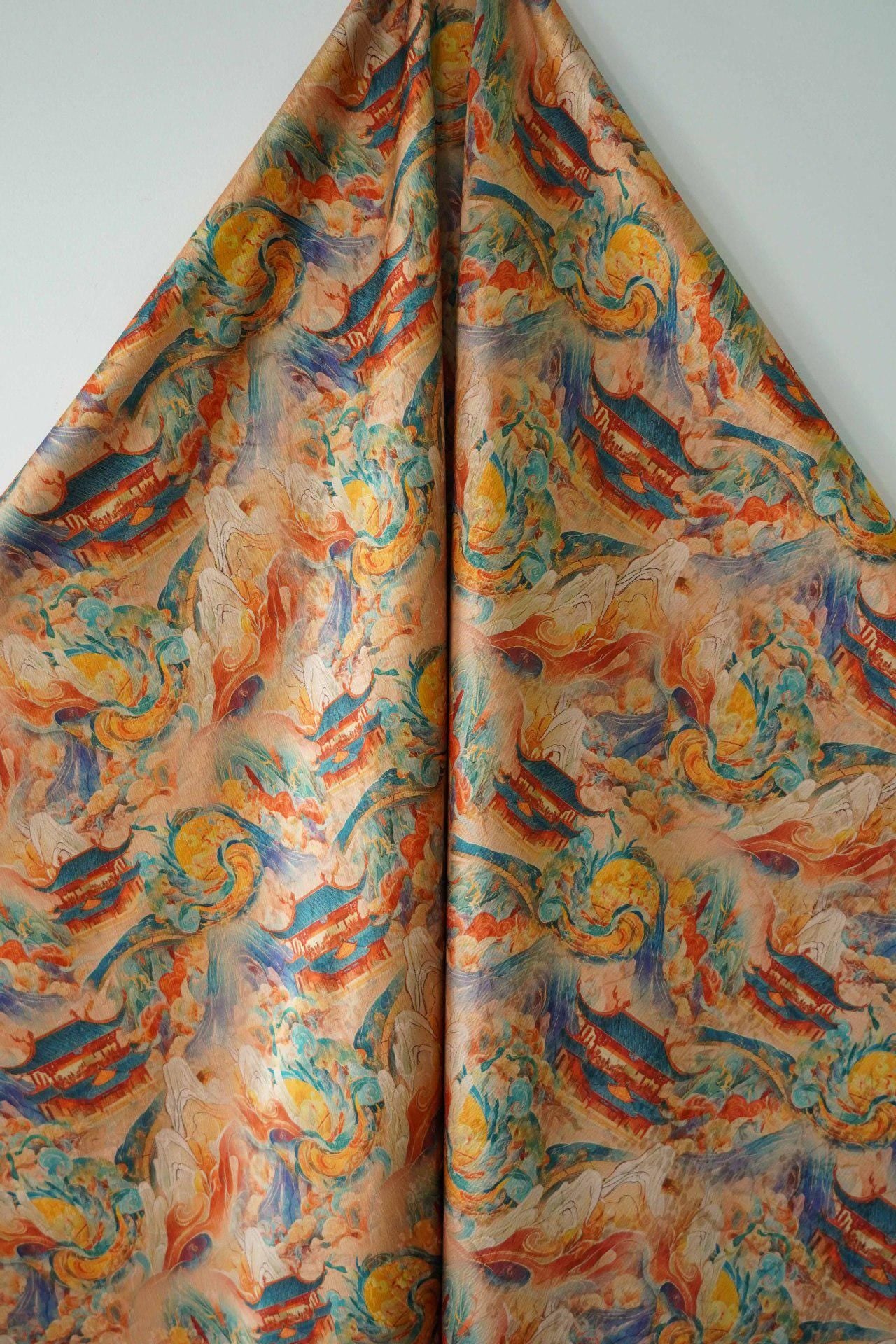 Dunhuang Tea Silk Fabric: Rich Texture Satin, 55"W