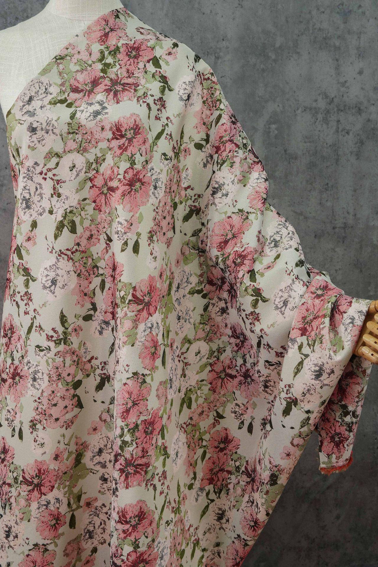 Vintage Floral Jacquard Fabric: 55"W Pastoral Style - By The Meter
