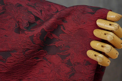 Luxurious Vintage Dark Red 3D Floral Woven Jacquard Fabric, 58"Wide