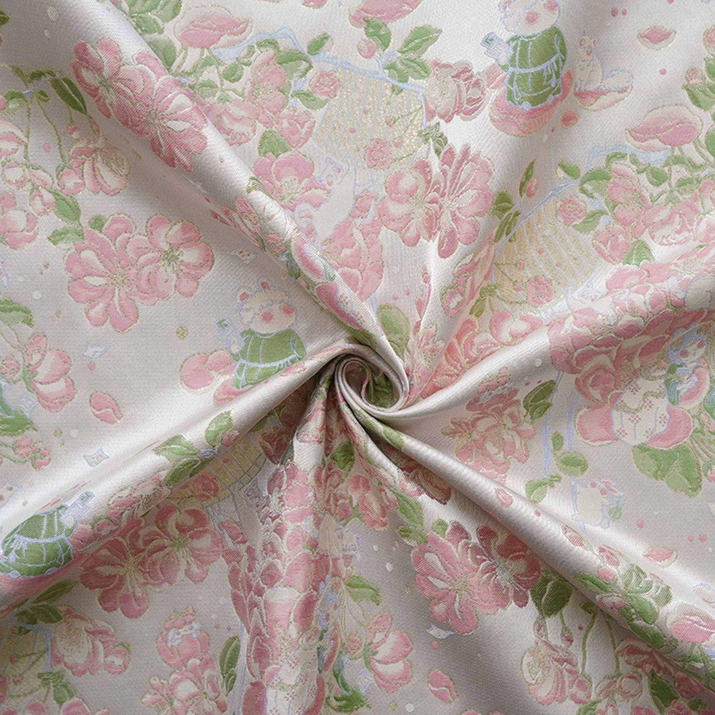 Peach Blossom Gold Thread Brocade Fabric | Luxury Floral Fabric, 65"W