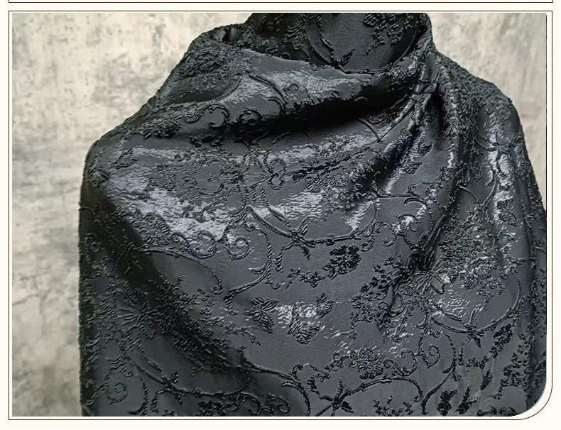 Black 3D Textured Abstract Embossed Brocade Fabric, 58"Wide