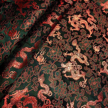 Dragon & Flower Brocade Fabric: Multi-Color Rayon, 59" Wide