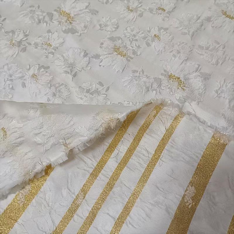 Gold Thread Floral Jacquard Brocade Fabric: 63" Wide