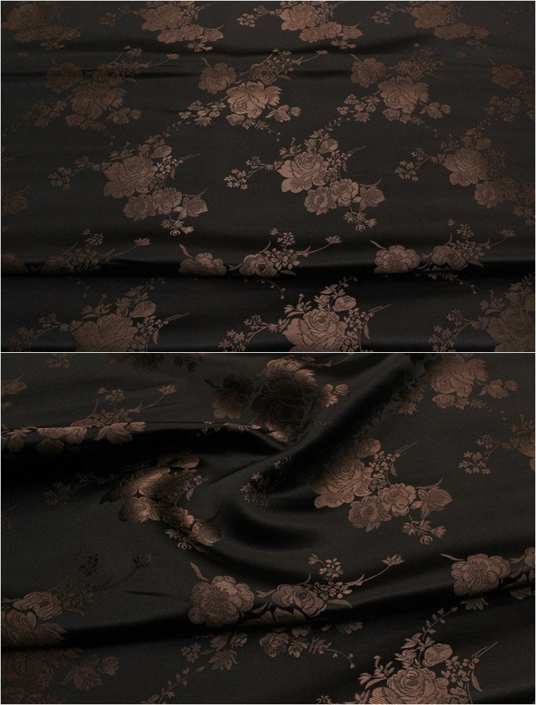 Tissu brocart jacquard à motifs floraux : mélange de soie et de rayonne de style chinois