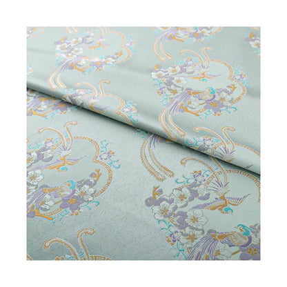 Tissu de kimono Nishijin bleu aqua : brocart floral à fils d'or (59"L)