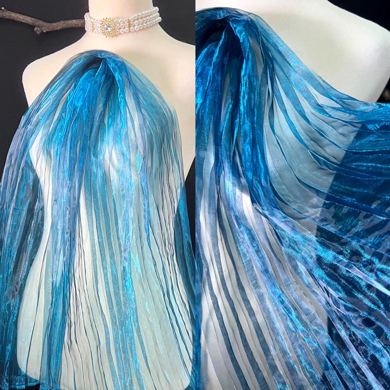 Mermaid Reflective Organza Fabric: 57"W Stiff Texture Gown Fabric