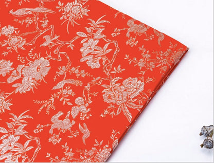 Bird & Azalea Brocade Fabric: Chinese Qipao Sewing Material