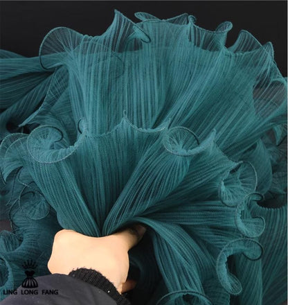 Pleated Ruffle Organza Fabric: Teal Green, Stiff Texture, 20"W