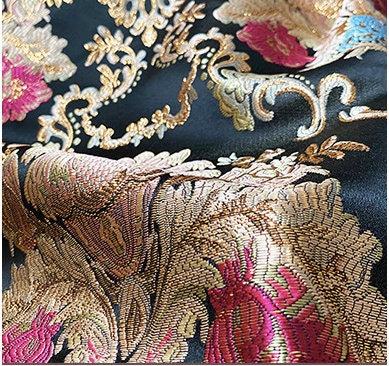 Floral Brocade Jacquard Fabric: Retro Palace Style Rayon Dress Material