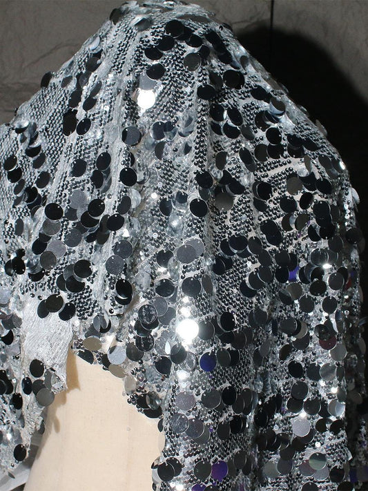 Tissu en maille pailletée à écailles de poisson, dégradé argenté, pour la couture à faire soi-même