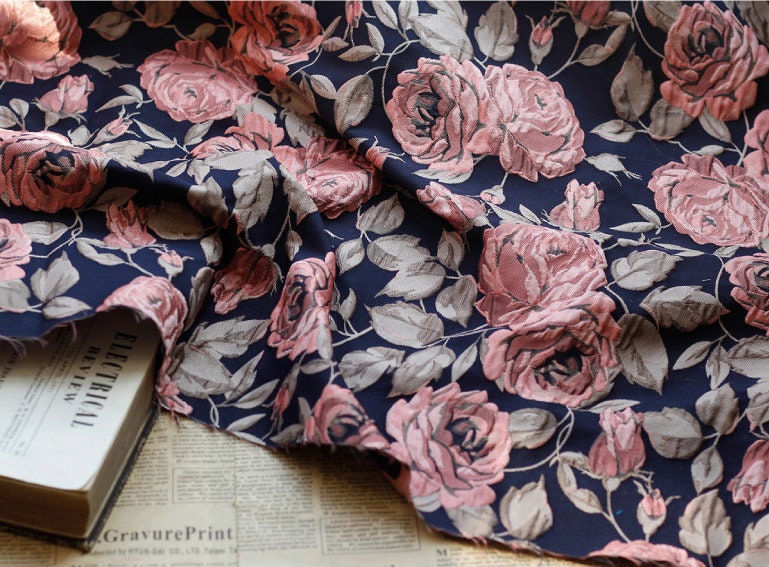 Dahlia Floral Jacquard Fabric: 3D Wrinkle Texture, 56" Wide