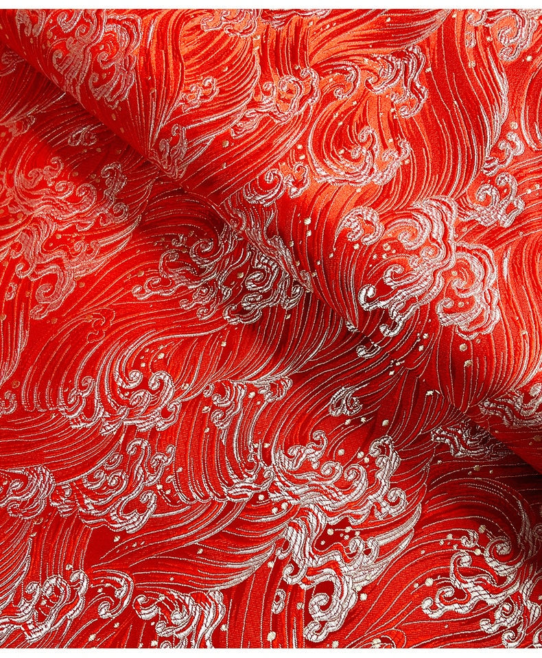 Tissu brocart Vagues Océanes : Jacquard de soie et rayonne (75 cm)