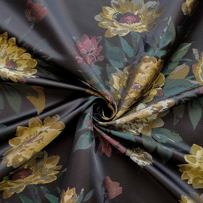 Peony Flower Jacquard Fabric: Retro Style Upholstery & Sewing (60"W)