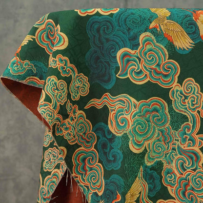 Auspicious Cloud Tea Silk Satin Fabric: Dark Green Upholstery, Costume, Drapery (59"W)