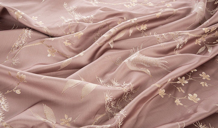 Oriental Crane Brocade Jacquard Fabric: 57"W Damask Polyester