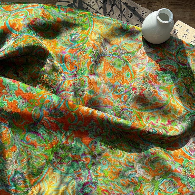 Rayon Silk Jacquard Xiangyun Fabric, Flowing Rainbow Vine Handcrafted Textile for Dressmaking, Quilting, DIY Sewi"W