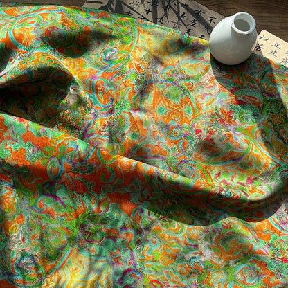 Rayon Silk Jacquard Xiangyun Fabric, Flowing Rainbow Vine Handcrafted Textile for Dressmaking, Quilting, DIY Sewi"W