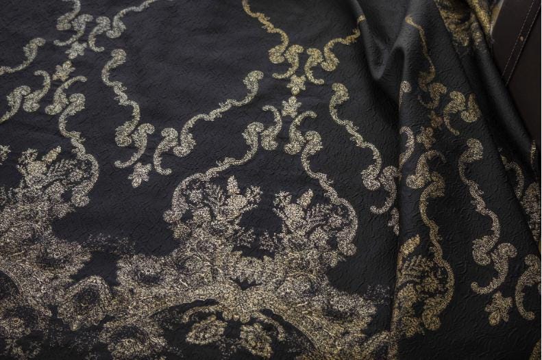 Gold Thread Jacquard Fabric: 3D Oil Painting Texture, 55" Wide