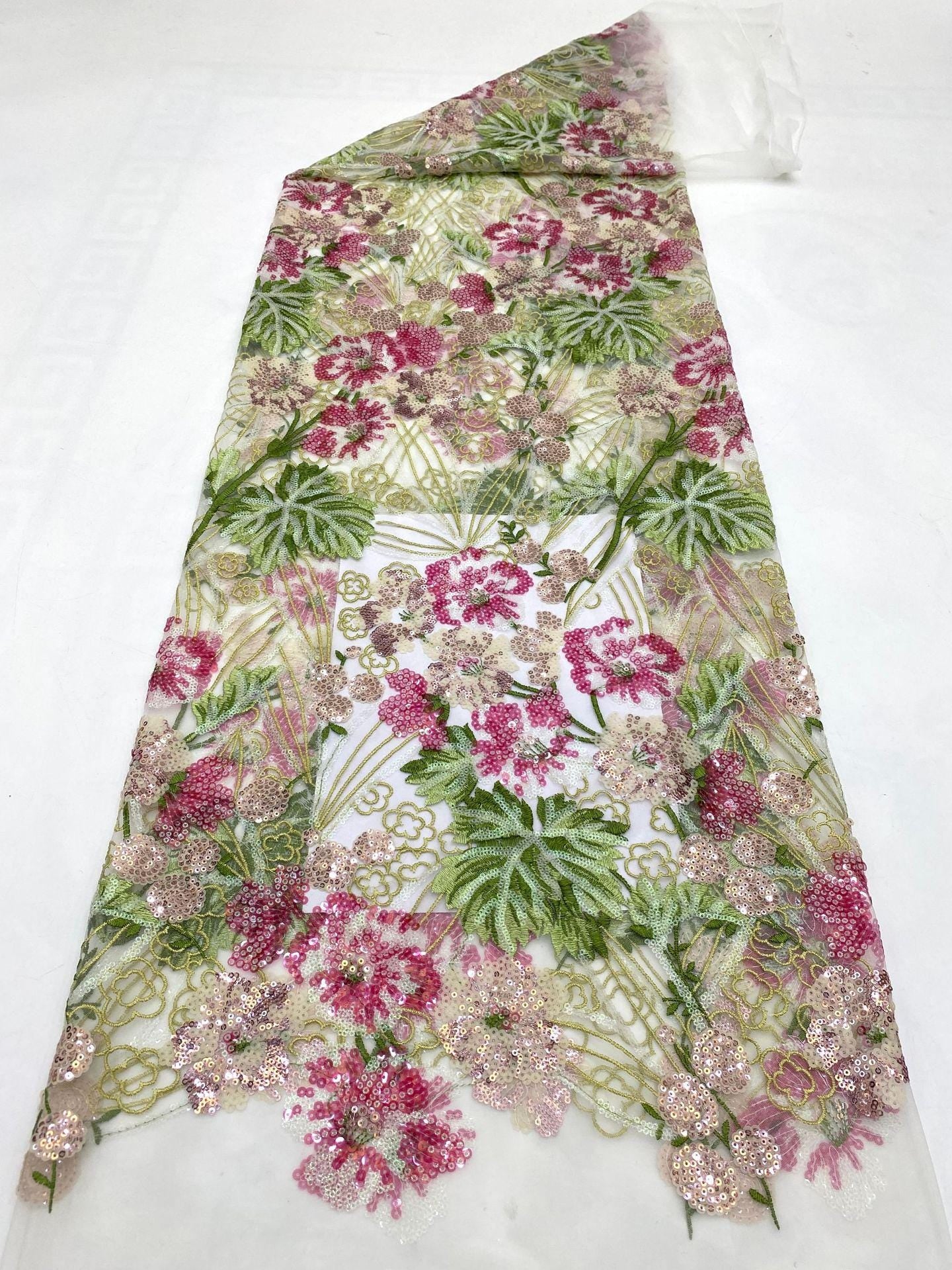 Peony Sequin Embroidery Fabric: Colorful Floral Dress Material (50"W)