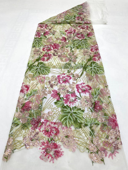 Peony Sequin Embroidery Fabric: Colorful Floral Dress Material (50"W)