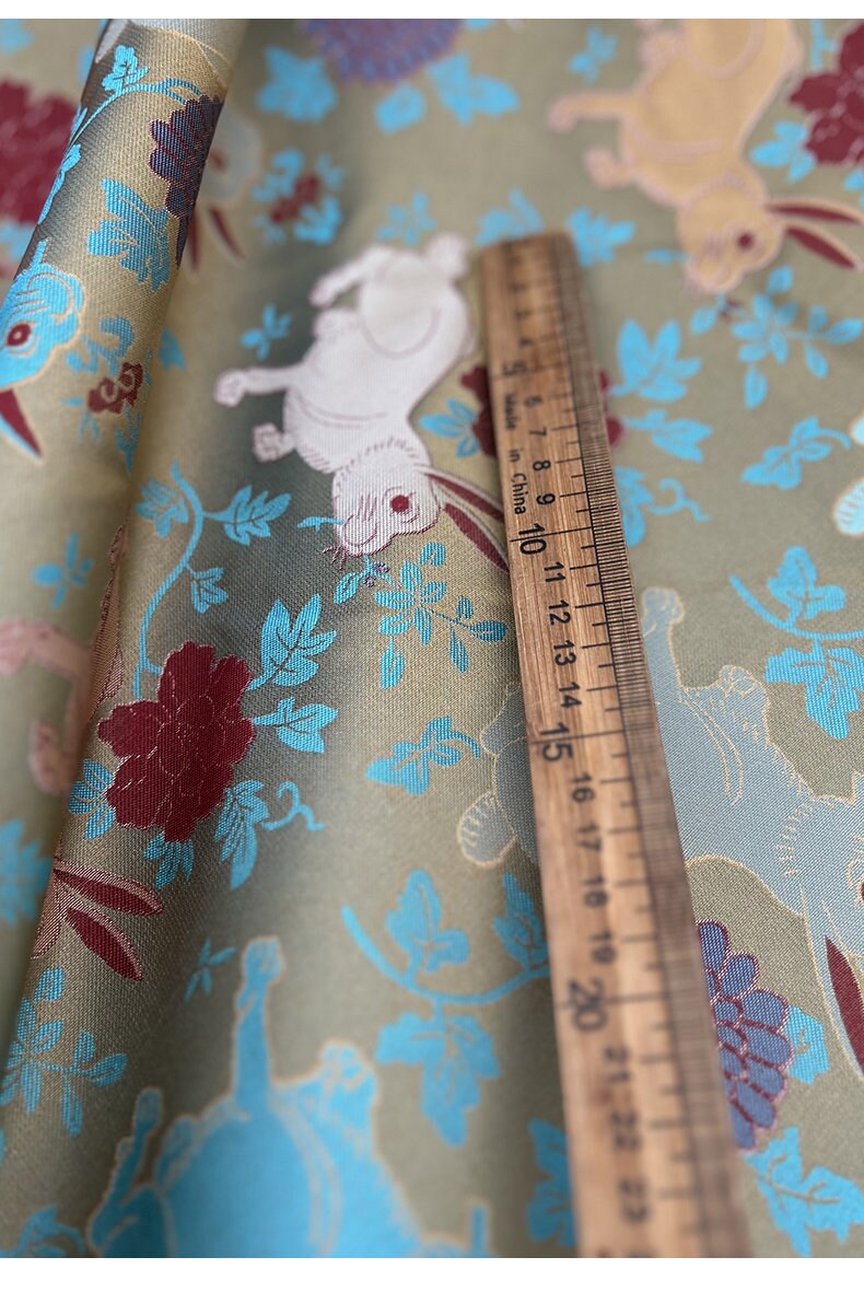 Gold Rabbit Brocade Fabric: 59"W Chinese Cheongsam Silk Rayon