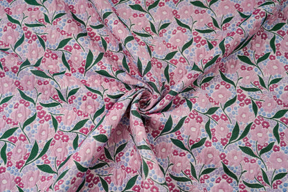 Pink Flower Jacquard Fabric: Embossed 3D Floral Design, 55" Wide