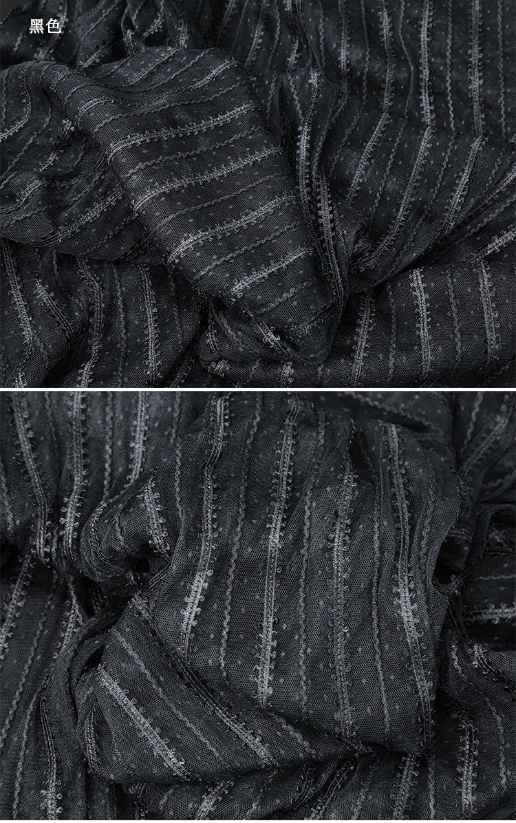 Striped Mesh Lace Fabric, Embroidered Polyester, Costume, Wedding Decor, 65"Wide