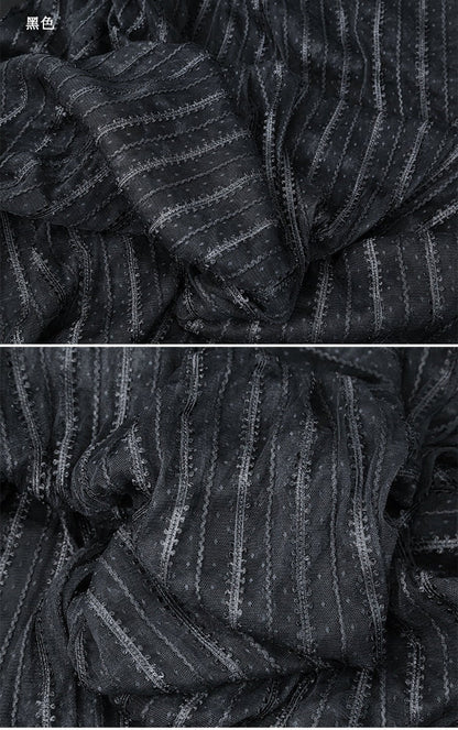 Striped Mesh Lace Fabric, Embroidered Polyester, Costume, Wedding Decor, 65"Wide