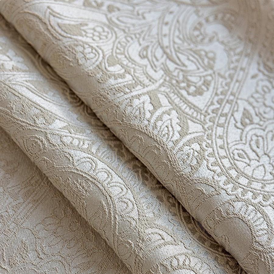 French Vintage Paisley Jacquard Curtain Fabric ��� Luxury Embossed Cream Drapery, 114��� Extra-Tall Height, Sold by the Meter, Co