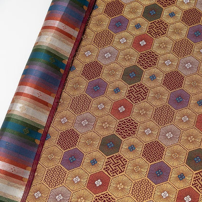 Tissu brocart japonais Nishijin : Damas de soie jacquard or à motif écaille de tortue