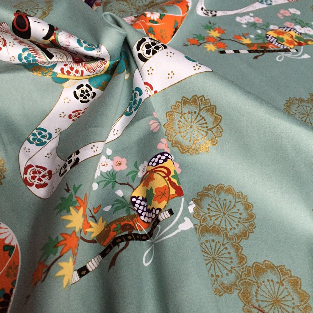 Geisha Dance Cotton Fabric: Japanese Bronzing Print, Sewing, Costume, Home Decor