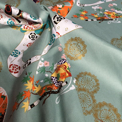 Geisha Dance Cotton Fabric: Japanese Bronzing Print, Sewing, Costume, Home Decor