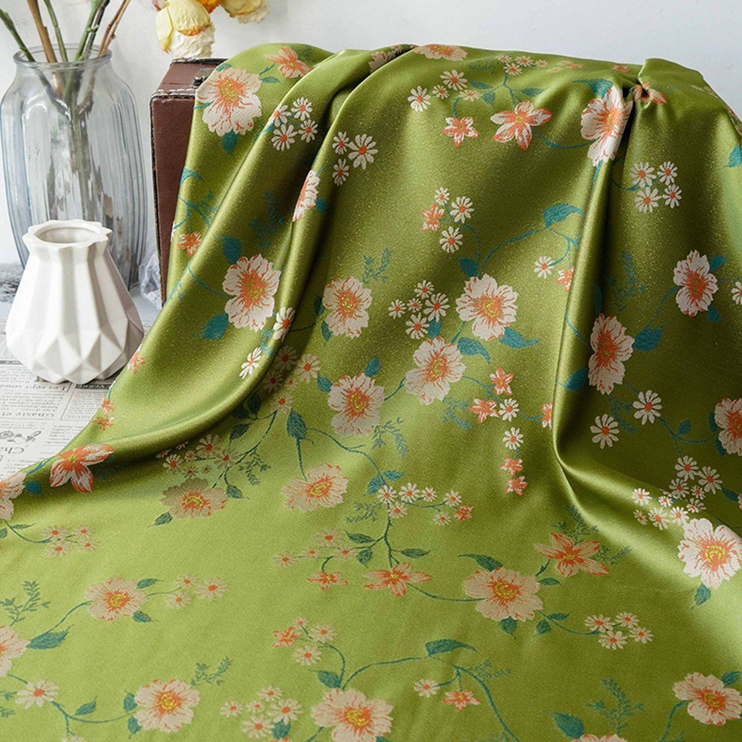 Floral Gold Thread Brocade Fabric - Luxury Jacquard Material, 58" Wide