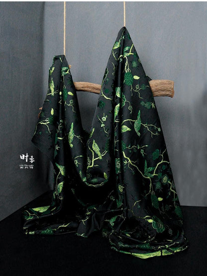 Black & Jade Green Brocade Fabric | 3D Textured Jacquard, 55" Wide
