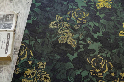 Green Jacquard Woven Fabric: 3D Gold Thread Embossed Texture, 61"W - Upholstery & Costume