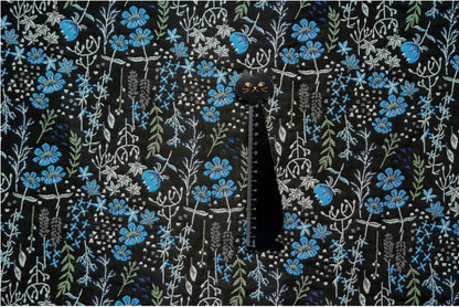 Blue Flower Jacquard Fabric: 3D Relief Polyester, 57" Wide