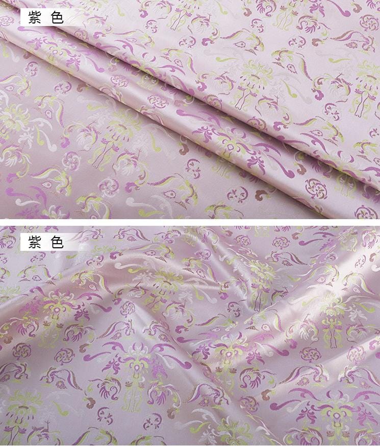 Tissu brocart floral rose et violet : 59 pouces, motif floral zen, pour ameublement