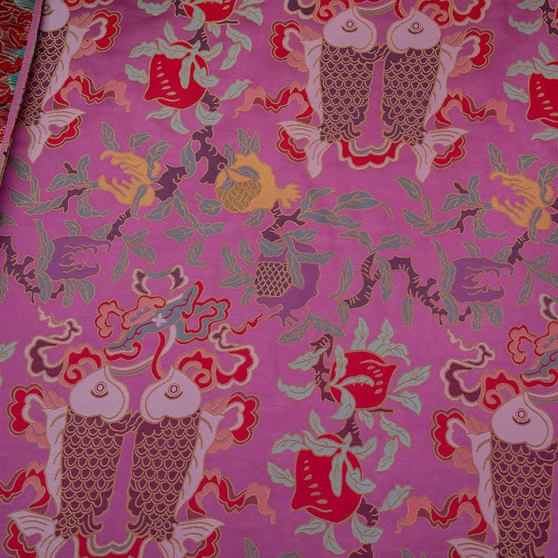 Pisces Double Fish Brocade Fabric: Chinese Silk Rayon Blend