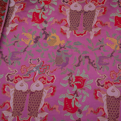 Pisces Double Fish Brocade Fabric: Chinese Silk Rayon Blend