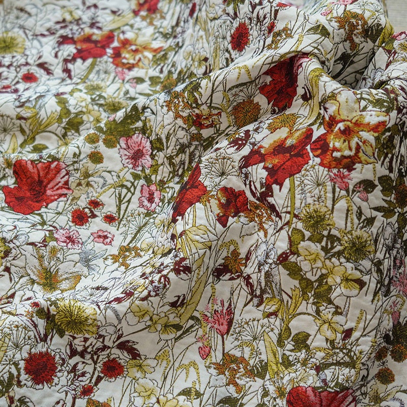 Tissu jacquard floral japonais : tissu d’ameublement tissé en relief, pour costumes et décoration (150 cm de large)