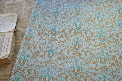 Aqua Blue Jacquard Brocade Fabric: Floral Lantern Pattern, 59" Wide