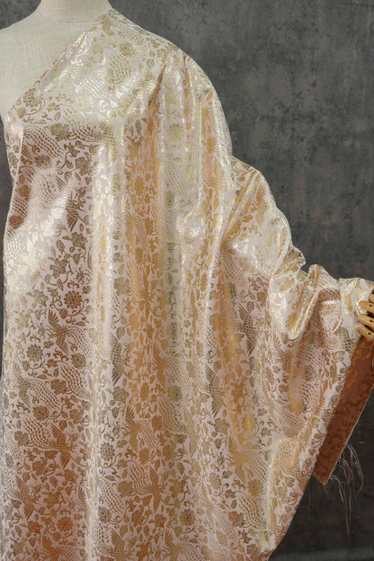 Gold Thread Jacquard Fabric: 3D Foil Flower Texture, 63" Wide - By The Meter