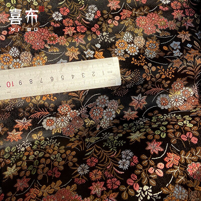 Japanese Silk Brocade Fabric: Floral Kimono Upholstery, 29.5"W