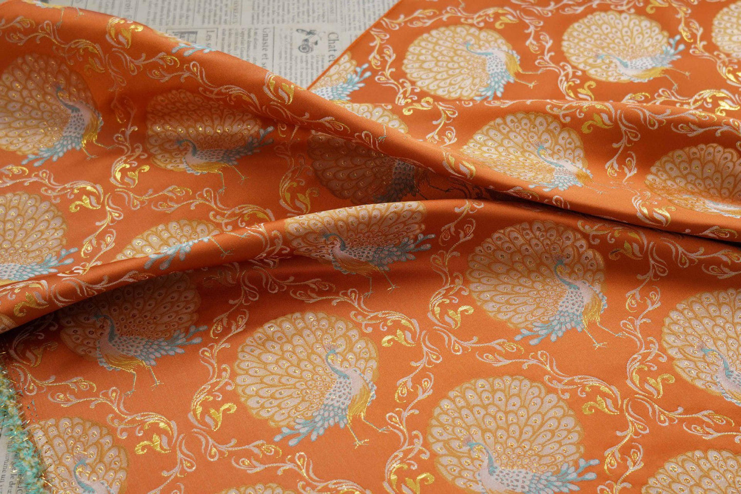 Peacock Brocade Fabric: 59���W Jacquard Damask, Costume
