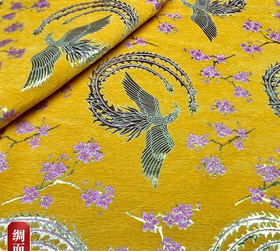 Phoenix Brocade Chenille Fabric: 59"W Jacquard Upholstery, Sewing By The Meter - Poppylollipop