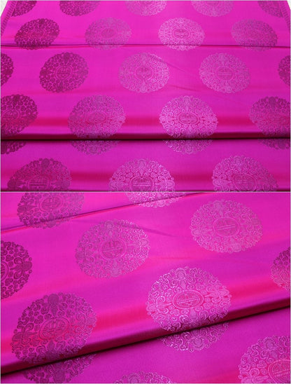 Chinese Fu Symbol Brocade Fabric: Floral Jacquard Satin (29.5"W)